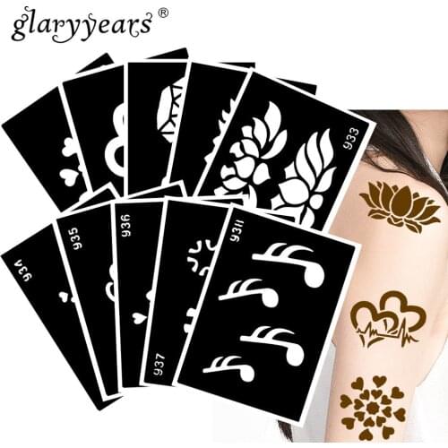 10 Pieces/Set Henna Tattoo Stencil Note Pattern Paste Drawing Lady Body Art Tattoo Stencil Sexy Product Waterproof 2019 HN#39