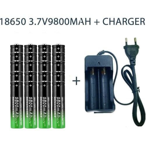 18650 Battery Rechargeable Battery 3.7V 18650 9800mAh Capacity Li-ion Rechargeable Battery For Flashlight Torch Battery+Charger