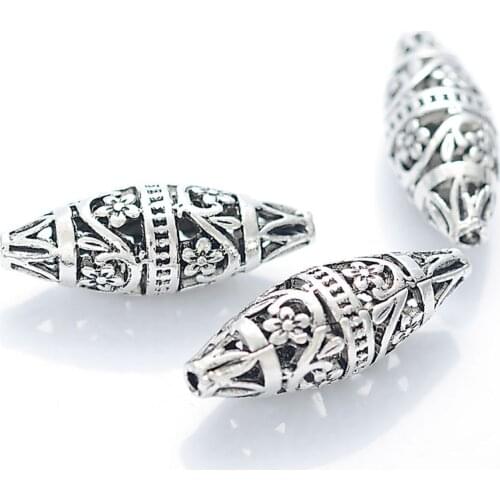 Miasol 2 Pcs 11*30 MM Fluted Corrugated Antique Silver Design Metal Cast Filigree Oval Loose Spacer Bead For Diy Jewelry Making