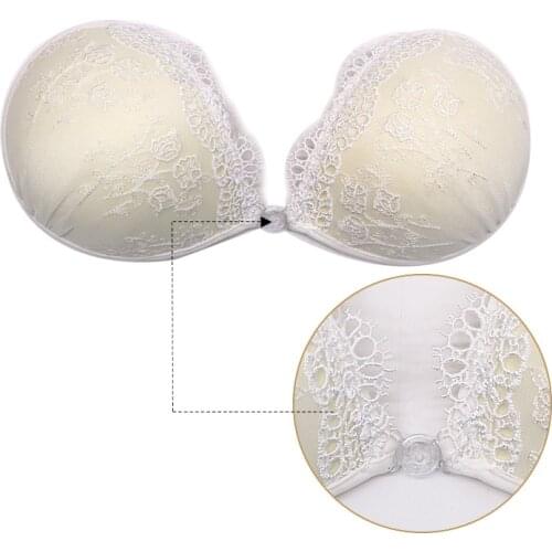 2021 Sexy White Lace Embroidery Bra Super Push Up Silicone Bralette Backless Strapless Invisible Bras for Women Wedding Bikini