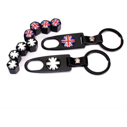 4pcs Auto Replacement Parts UK Flag Logo Wheel Valve Caps Covers & Keychain for MINI Cooper Coupe Cabrio MINI One MINI Series