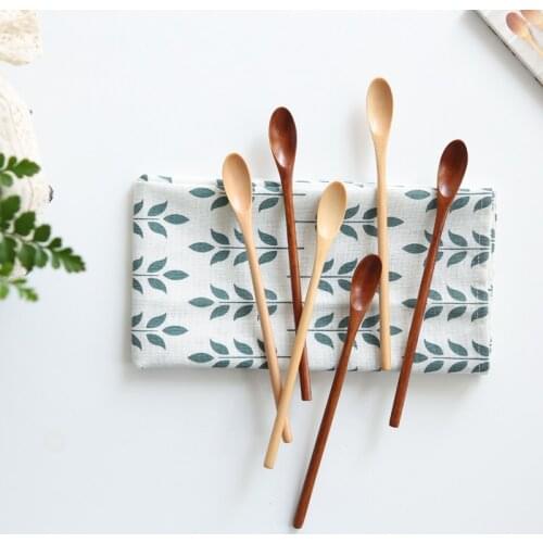 5Pcs/Lot Solid Wooden Coffee Stirring Spoons Beech Ice Cream Spoon Dessert Cake Scoop Tableware Kitchen Restaurant Supplies
