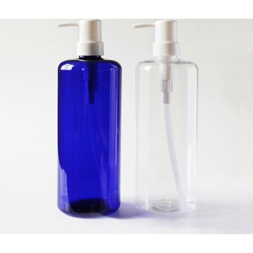 BEAUTY MISSION 10pcs 1000ml transparent blue empty shampoo round container with lotion pump,liquid soap pump plastic bottle
