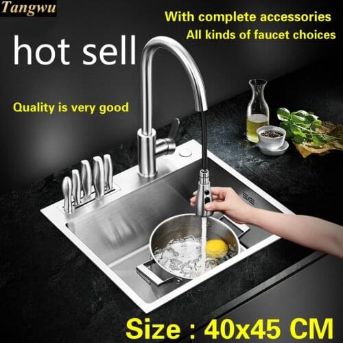Free shipping Standard mini kitchen balcony manual sink single trough durable food-grade 304 stainless steel hot sell 400x450 MM