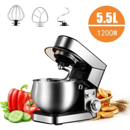 1200W Electric Whisk multifunction Food Processor Mixer 5.5L Silent Kneading 6 Speed with Stainless Steel Bowl Dough Machine