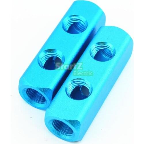 2Pcs 1/4" Thread 5Port 2 Way Quick Connector Air Hose Manifold Block Splitter Blue