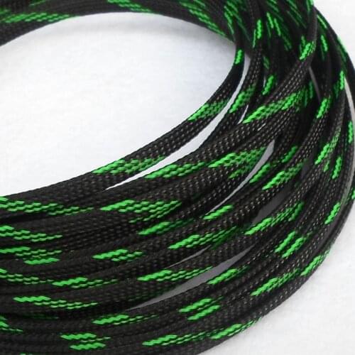 Black&Green 4-16mm Cable Sleeves Encrypted Snakeskin Mesh Wire Protecting Nylon Tight PET Expandable Braided Sleeves