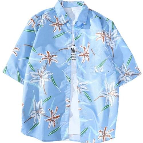 Men Shirts Summer Loose Floral Print Turn Down Collar Half Sleeve Single-Breasted Shirts Top camisas de hombre рубашка мужская