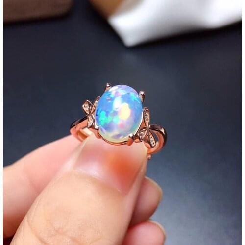 Elegant Silver Opal Ring for Party 8mm*10mm Natural Opal Silver Ring 925 Sterling Silver Opal Jewelry Gift for Girlfriend