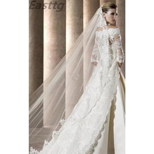 Hot Sale Real Photos Wedding Veil Lace Cathedral Long wedding accessories White Ivory 3 M Voile Marriage Bridal Veil With Comb