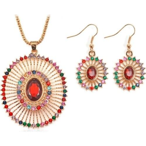2021New Fashion Gem Jewelry Sets For Women African Beads Jewelry Set Gold Wedding Crystal Bridal Dubai Necklace Jewelery Costume