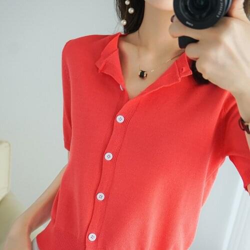 100% cotton Summer new style short-sleeved ladies O-neck short short-sleeved cardigan T-shirt Slim knit coat vest small cardigan