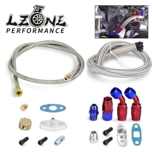 LZONE - T3 T4 T3/T4 T70 T66 TO4E Turbo Oil Feed Line Oil Return Line Oil Drain Line Kit blue and red JR-TOL21