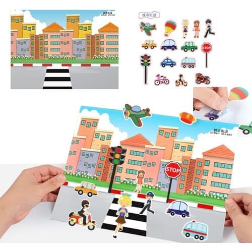 Reusable Static Stickers Games Pad Collection Kids Educational Toys for Children Puzzle Kids Gift Removable Background Scenes