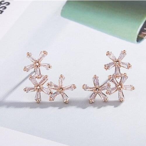 Moveon 925 Silver Sweet Three-Piece Flowers Zircon Studs Earrings Design Flower Earrings Ladies Jewelry Girls Friends Gift