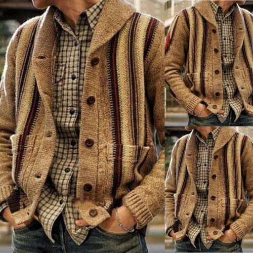 Mens Casual Long Sleeve Winter Warm Sweater Knitted Cardigan Coat Knitwear Tops