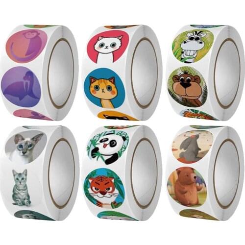 500Pcs Cute Animals Sticker for Teacher Reward Student 1 inch Kids Motivational Sticker Roll Thank you stickers for gift packing