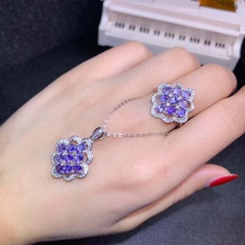 Real Natural Tanzanite jewelry set Natural Real Tanzanite 925 sterling silver 1pc pendant,1pc ring