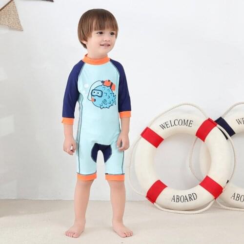 2021 New Summer Children Swimsuit One-Piece Cartoon Boy Sunscreen Beach Hot Spring Swimsuit Swim Cap Kid Surf Suit