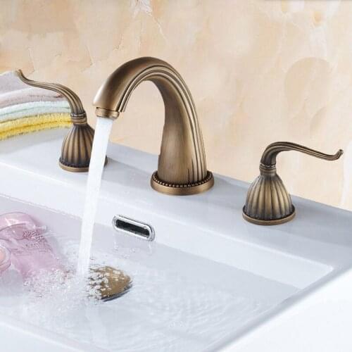 New Arrivals Bathroom Faucet High Quality Water Tap 3 Hole 3 Pcs Sink Faucet Arc-Shaped Widespread Double Handle Basin Mixer Tap