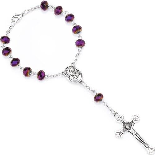Charming Purple Glass Beads Chain Catholic Rosary Bracelets Religious Father Bead HolySoil Inside Centerpiece Maxi Strand Bangle