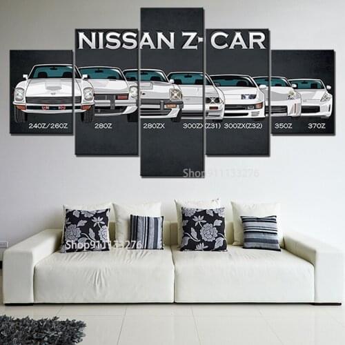 5 Pieces Nissan Z Historical Model Poster Canvas HD Print Painting For Modern Decorative Bedroom Wall Art Urban Landscape Pictur