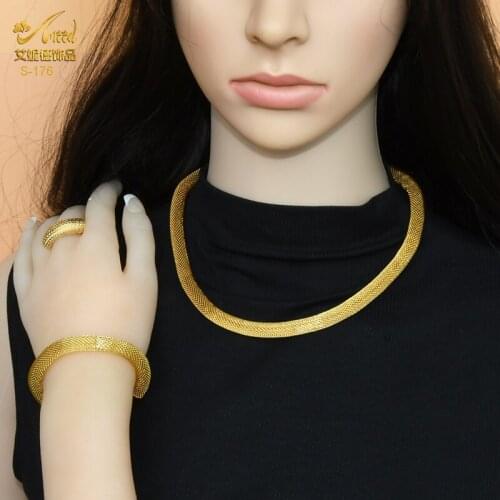 Ethiopian Luxury Wedding Jewelry Sets For Women African Dubai 24K Gold Necklace Earrings Bracelet Ring India Ornament Wife Gifts