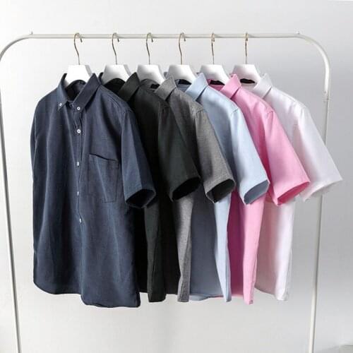 Summer Oxford Shirt Men Short Sleeve with Pocket Business Casual Shirts Formal Breathable Soft Slim Fit Male Clothing 2021