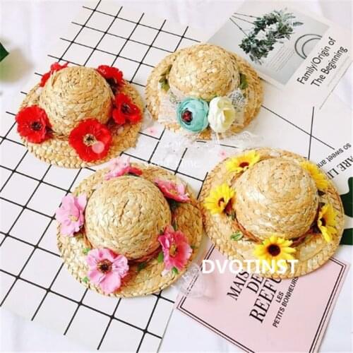 Dvotinst Newborn Photography Props for Baby Mini Handmade Straw Floral Hat Cute Bonnet Studio Shoots Accessories Photo Props