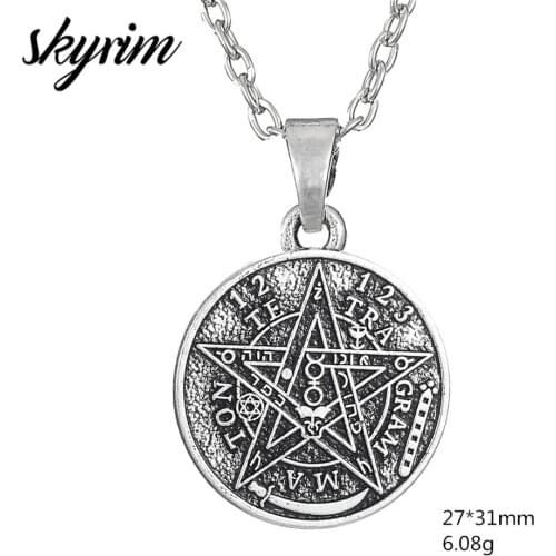 Skyrim Vintage Tetragrammaton Pentagram Wicca Charm Pendant Necklace for man Amulet Jewelry Accessories Necklaces Gifts