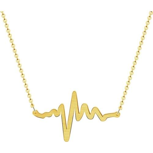 Dainty Heartbeat Pendants & Necklaces For Womens Fashion Jewelry Stainless Steel Chain In Rose Gold Necklace Charm Bijoux Femme
