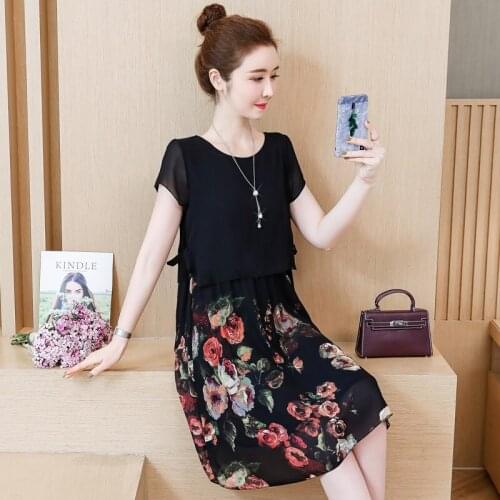Stitch Floral Chiffon Plus Size 5Xl Large Vintage Casual Robe Spring Summer Clothes Dress For WomenS 2021 Sukienka Sundress