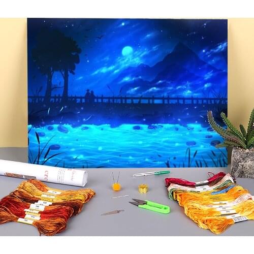 Scenery Watching The Stars Printed Fabric 11CT Cross-Stitch DIY Embroidery Patterns DMC Threads Handicraft Knitting Gift