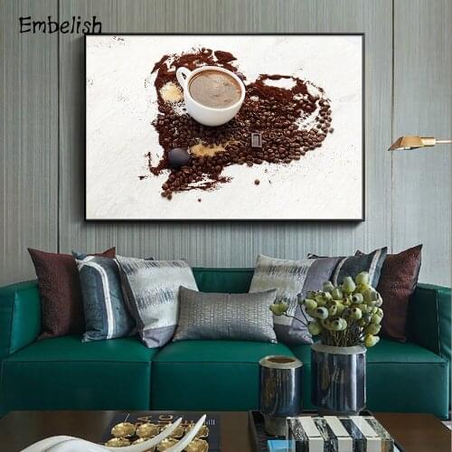 Embelish 1 Pieces Modern Home Decor Wall Picture For Living Room Coffee Bean In Love Shape Canvas Paitnings Kitchen Decor Poster