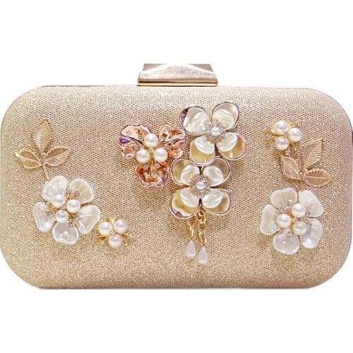 2020 Flower beads Evening Bag Clutch Bags Wedding Purse luxury Wedding Handbags Silver/Gold/Black clutch wallets