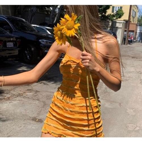 Knitted Bodycon Bandage Dress Women Halter Neck Backless Mini Dress Sleeveless Party Clubwear Sexy Summer Dresses 2021 Beach