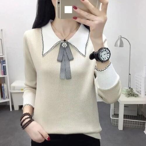 Knit Pullover New Female Keep warm sweater Casual Tops Peter pan Collar Women knitted sweater 2021 New Women Autumn Winter