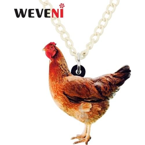 WEVENI Statement Acrylic Cute Chicken Hen Necklace Pendant Chain Choker Farm Bijoux Jewelry For Women Girls Lady Kids Dropship