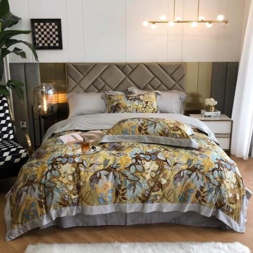 Vibrant Spring Garden Flower Leaves Duvet Cover Double Queen King 4Pcs Egyptian Cotton Soft Silky Bedding Bed sheet Pillow shams