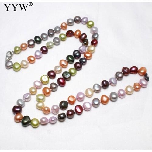 YYW High Quality Freshwater Pearl Brass Necklace for Women Jewelry 8-9mm Potato Multicolor Natural Pearls Long Collier Femme