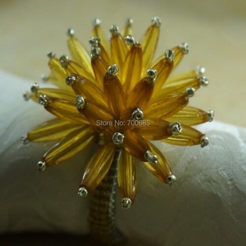 Yellow crystal flower napkin ring,,cheap napkin holder