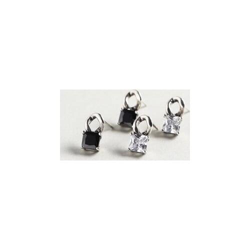 S925 Silver Color Square Black And White Zircon Earrings Fashion Allergy Prevention Ladies Boutique Jewelry Girlfriend Gift