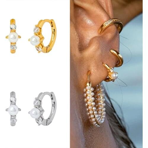 925 Silver Ear Buckle Earring Hoops Earrings for Women Engagement CZ Korean Luxury Pearls Bling Crystal Pendientes Oorbellen