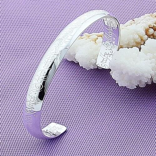 DOTEFFIL 925 Sterling Silver Smooth Letter Bangle Bracelet For Woman Wedding Engagement Fashion Charm Party Jewelry
