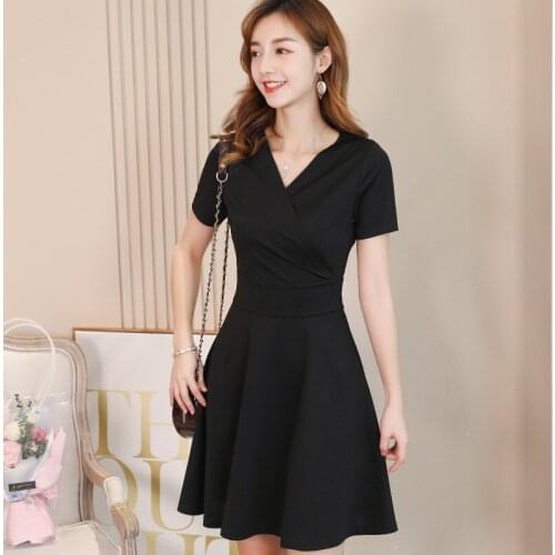 Shorts Sleeve Korean Dress Women Fashion Solid Casual Dress Women Solid Dark Green Dress Women Sexy Mini Ladies Dresses 2xl