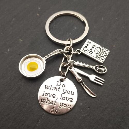 1PC Chef Charm Spoon Egg with Pan Keychain Chef Book Keyring Chef Gift Baking Jewelry