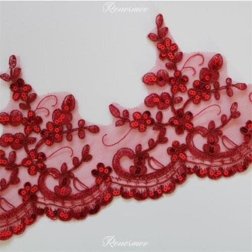 1Yard Burgundy Lace Trimmings for Sewing Cording Ribbon Burgundy Sequins Craft for Wedding Decoration 15cm SX213