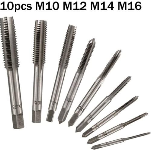 10pcs M10 M12 M14 M16 HSS Screw Tap Drill Bit Set Metric Thread Tap Straight Flute Plug Tap Hand Tools