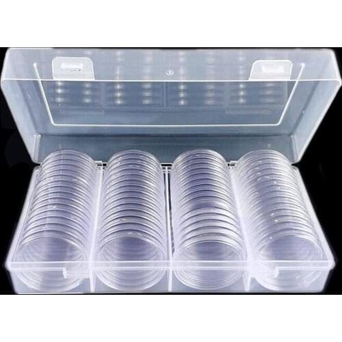 40mm Coin Cases Capsules Holder Clear Plastic Round Storage Box Organizer Case 60 Pcs Transparent Coin Protector Case NEW