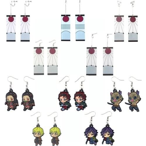 Anime Demon Slayer Earring Wholesale Cosplay Prop Kimetsu No Yaiba Tanjirou Kamado 1 Pair Earrings Cosplay Anime Character Stud